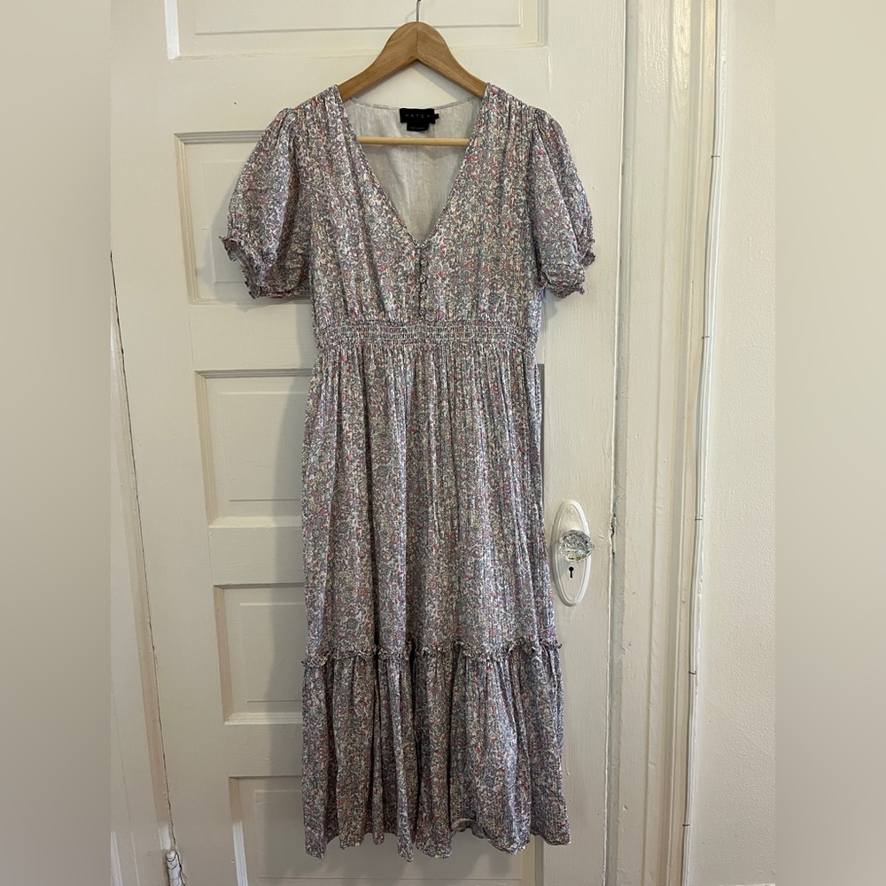 Hatch Floral Midi Dress in Lavender and Pink